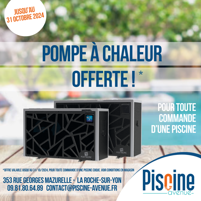 Read more about the article En ce moment et jusqu’au 31/10/2024, on vous offre votre pompe à chaleur pour toute commande d’une piscine ! Voir conditions en magasin.